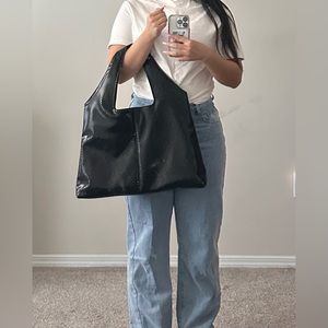 Black snake faux leather HVISK Loop Hobo Bag